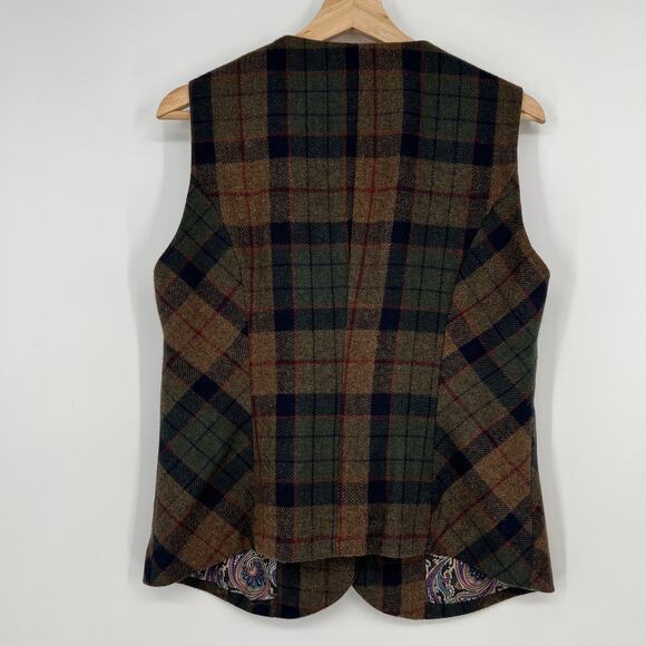Joe Browns Wool Blend Waistcoat Womens US 10 Brown Green Black Plaid Button Vest - Picture 2 of 8